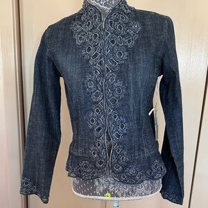 Chico’s Chic Dark Denim Jacket with Lace Accents